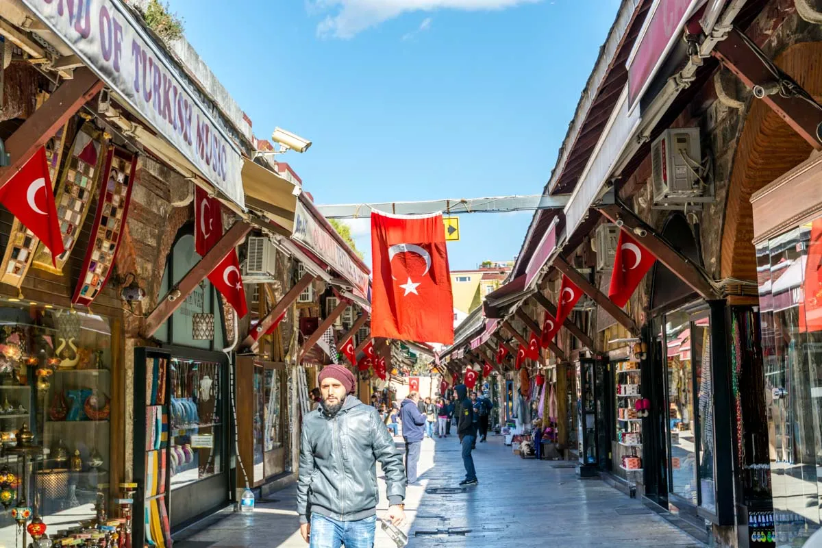 Quiet shopping street of the Arasta Bazaar behind the Blue Mosque, Istanbul
