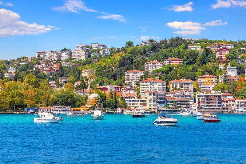 Bebek Mosque and Bebek Park on the Bosphorus waterfront