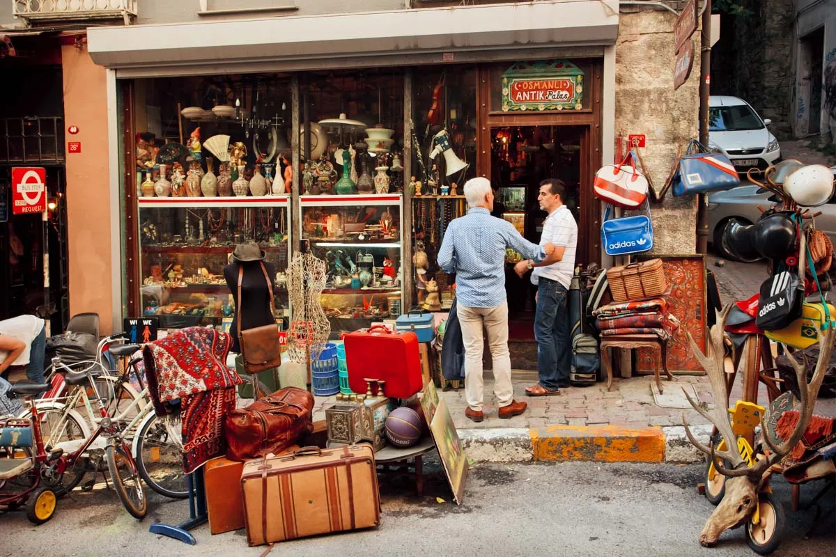 Antique shop windows in the Çukurcuma neighborhood of Istanbul