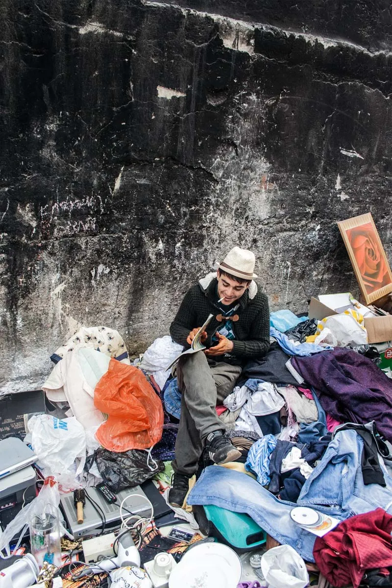 Second-hand goods spread out at the Dolapdere flea market, Istanbul