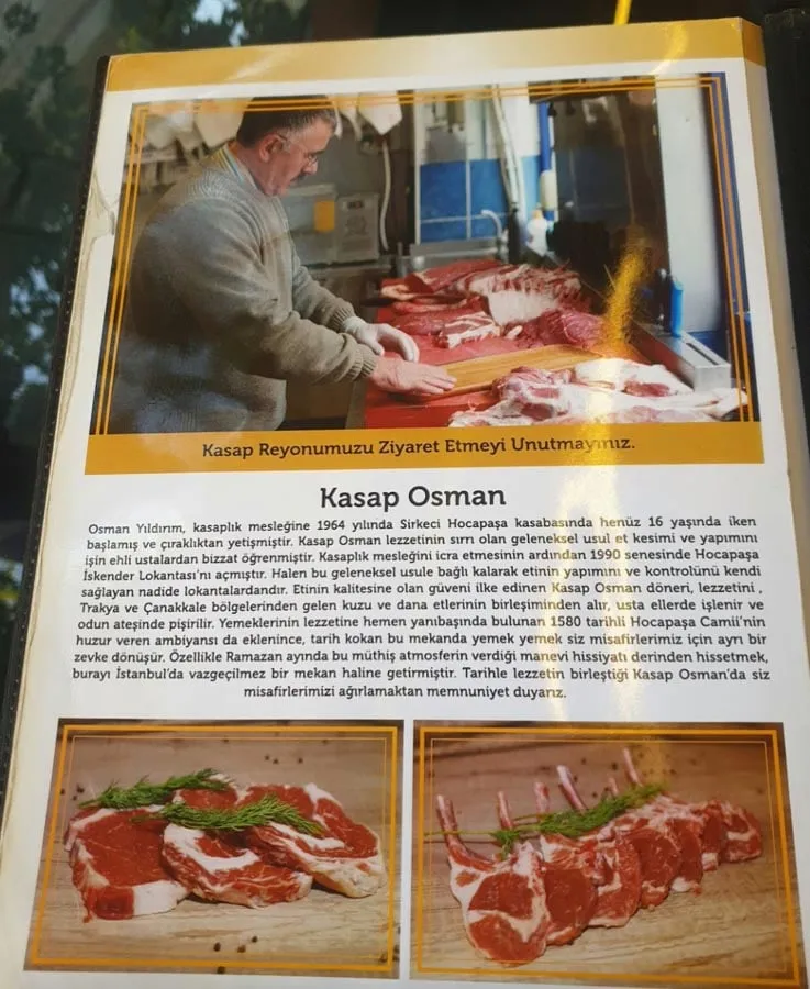 Doner kebab plate at Kasap Osman on Hocapasa Street in Sirkeci Istanbul