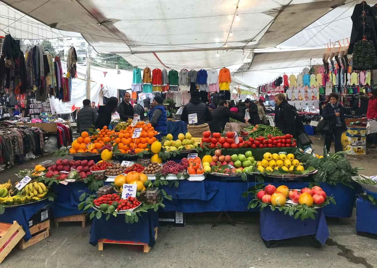 Indoor stalls of clothing and accessories at Yeşilköy Bazaar, Istanbul